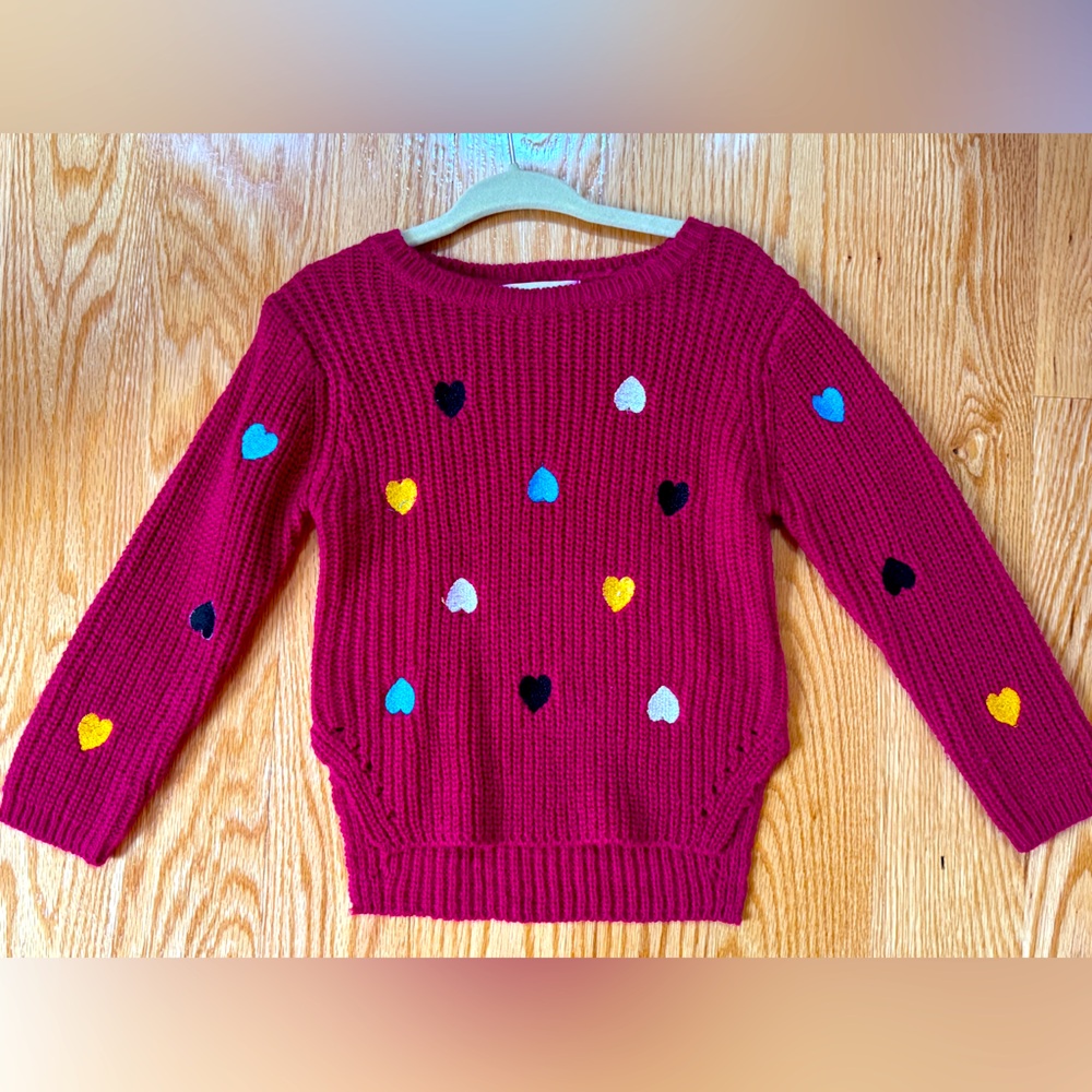 Dark pink sweater super soft with colored hearts never worn 2T